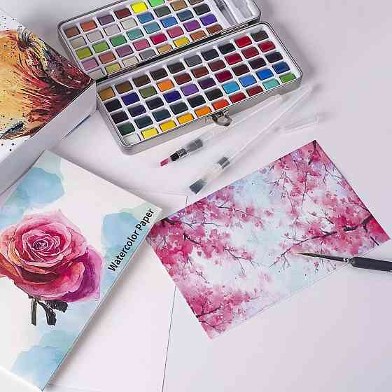 Набір акварельних фарб для малювання Professional Paint Set 90 кольорів в наборі акварельний папір і пензлики Кам'янець-Подільський