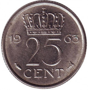 Монета 25 центов. 1963 год, Нидерланды. Полтава - изображение 1