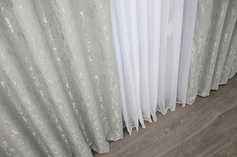 Комплект готових штор VR-Textil Льон мармур Pavliani № 1179ш Сірий 100х270 см 2 шт (31-461) Київ - фото 7