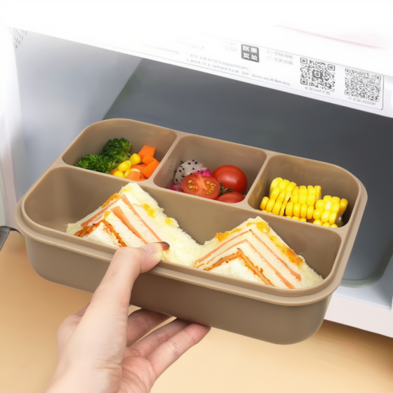 Контейнер, ланч-бокс для гарячої та холодної їжі, судочок з окремими відсіками та столовими приборами для їжі, бежевий Кам'янець-Подільський