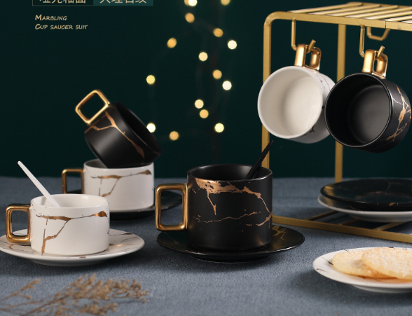 Чайная чашка ЧЕРНАЯ мрамор кружка с мраморным рисунком 220мл Кременчуг - изображение 3