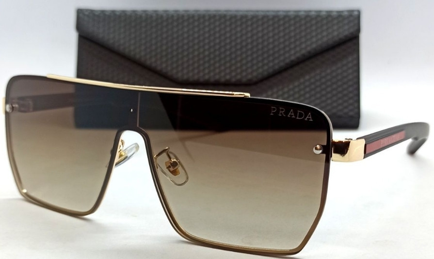 Брендовые мужские очки маска коричневый градиент в золотом металле. Киев - изображение 8