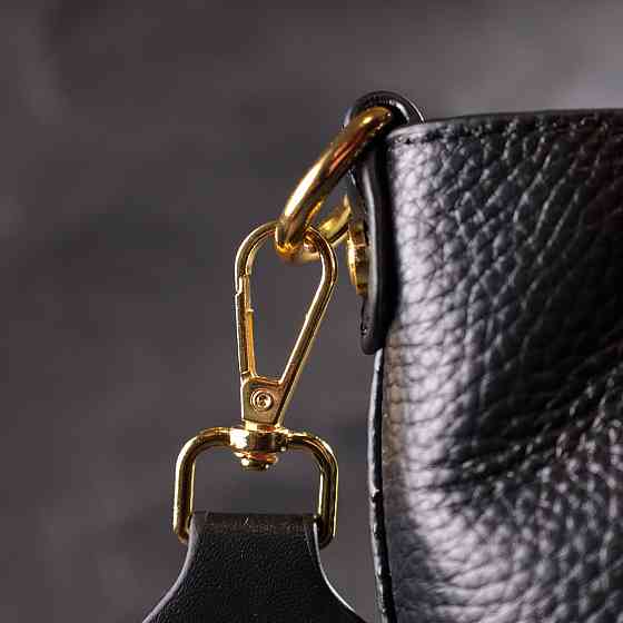 Женская сумка с оригинальной застежкой пуговкой из натуральной кожи Vintage 22319 Черная Киев