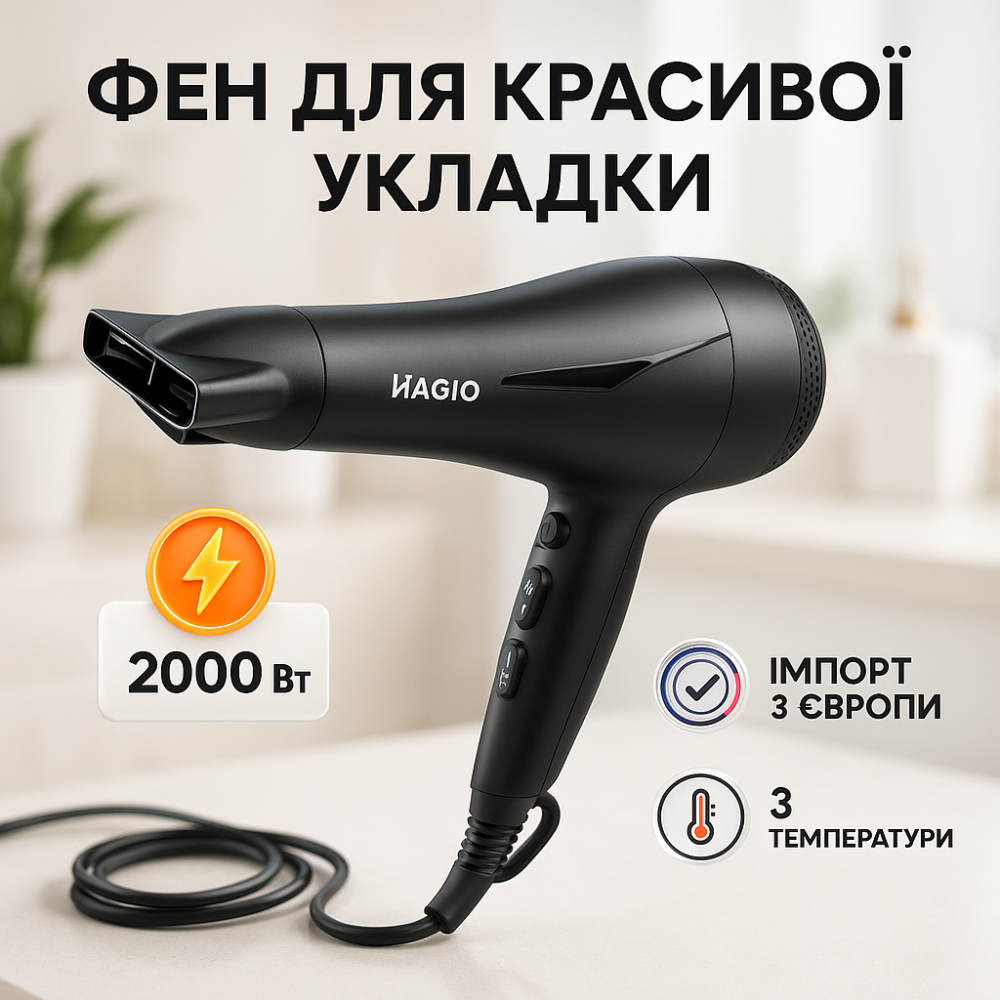 Фен для волосся з холодним режимом MAGIO MG-166 2 кВт, Фен без шкоди для волосся Хороший дому FH-36 Львів - фото 16