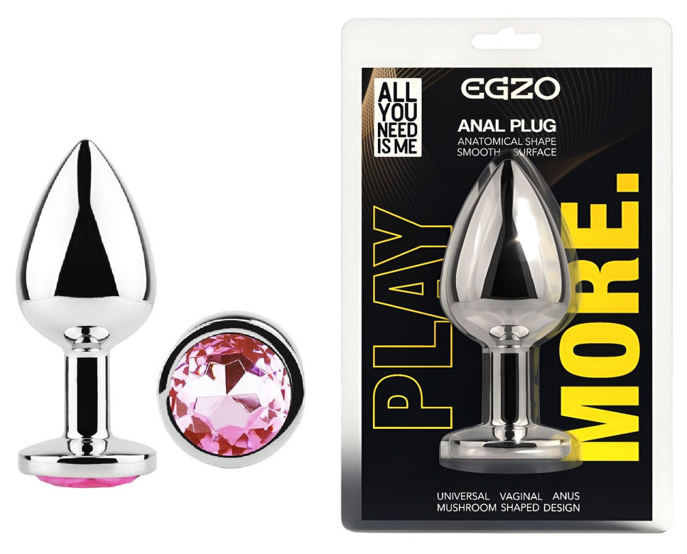 Анальная пробка с кристаллом EGZO - Silver Round Plug Pink size S Sex Aura Киев - изображение 1