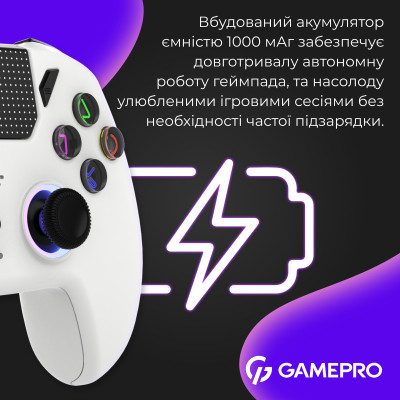 Геймпад GamePro із зарядною станцією 2.4G/BT 5.1/USB (Switch/PC/PS/iOS/Android) RGB White (GPS20W) Вінниця - фото 15