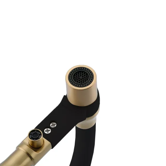 Змішувач для кухні під фільтр Frap F4397-3 з гнучким виливом, золото/чорний Київ