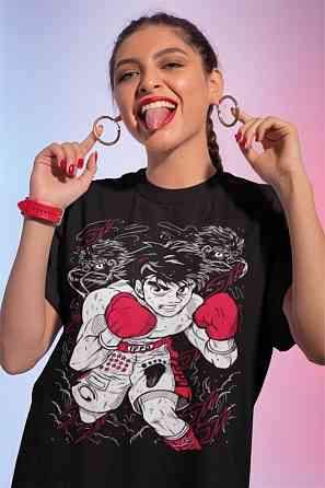 Футболка для мальчика аниме Хаджиме Но Іппо Боксинг оверсайз (рост от 165 до 180 ) Черний AnimeJ0327m Днепр