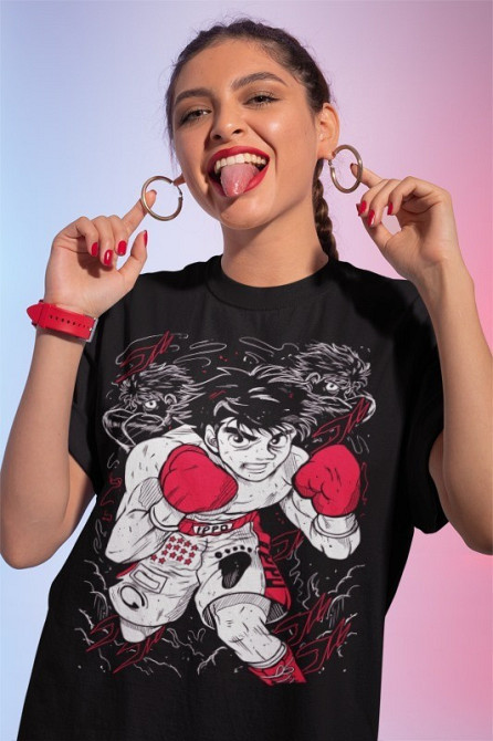 Футболка для хлопчика з аніме принтом Хаджіме Но Іппо Боксінг оверсайз (зріст від 165 до 180) Чорний AnimeJ0327m Дніпро - фото 1