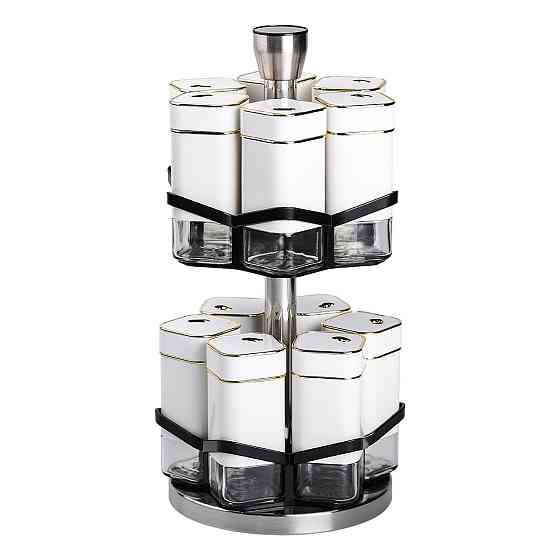 Набір для спецій на підставці 12 шт. 120 мл карусель для спецій Білий HP-1315 Київ