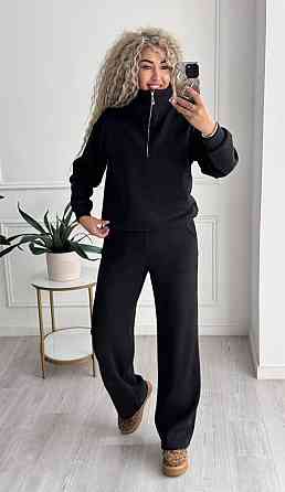 Жіночий стильний і теплий в'язаний костюм осінь-зима на трикотажній основі. Чорний, 42/44 Одеса