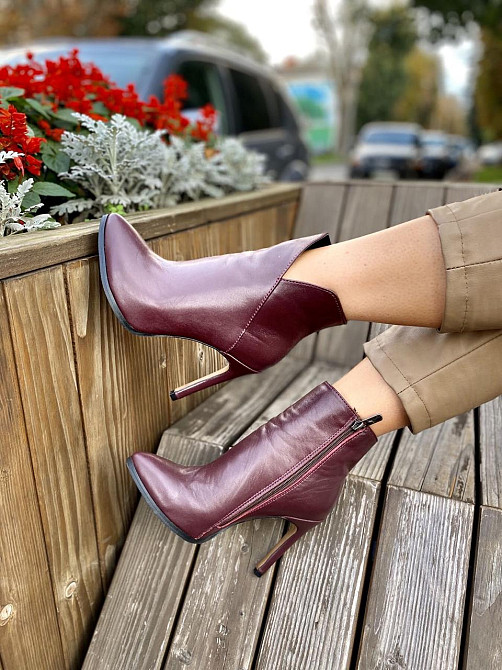 Nivelle Черевики жіночі шкіряні на шпильці 10 см. демісезонні бордові (5249) / Черевики з натур Коломия - фото 3