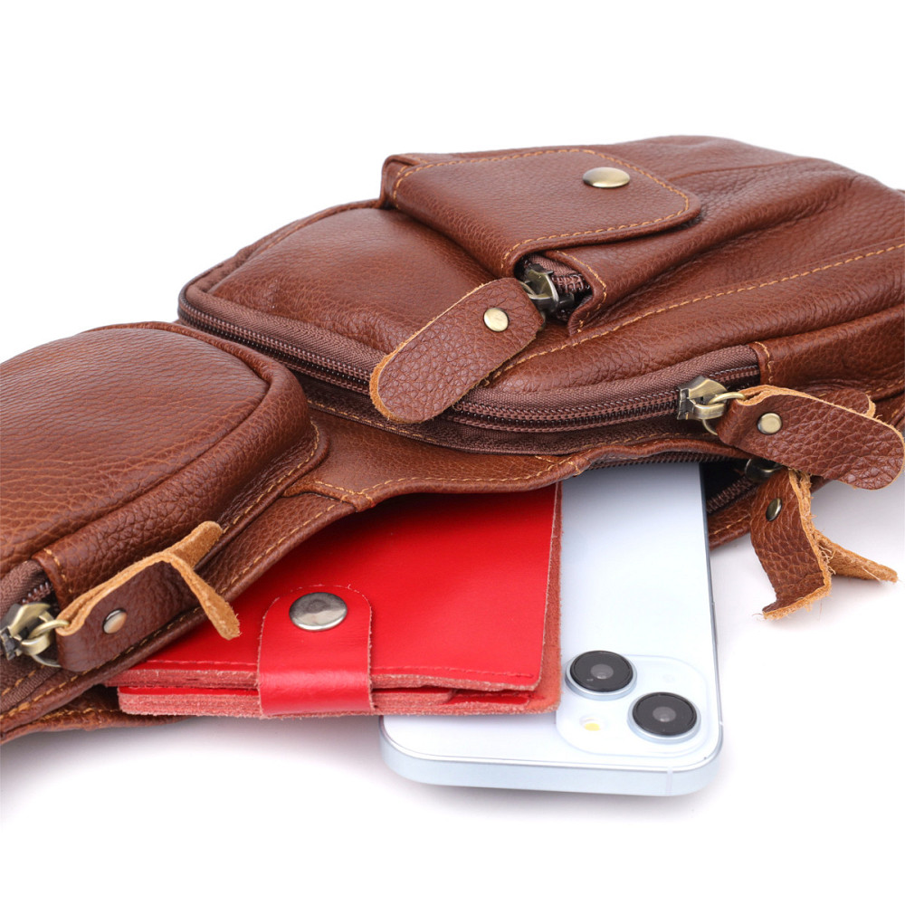 Чоловіча сумка з великою кількістю кишень із натуральної шкіри Коричневий (Vintage) Київ - фото 10