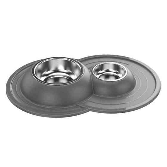 Миска подвійна металева Volcano Inox з м'яким ковриком для собак та котів, розмір 49 x 33 x 5.5 см Київ