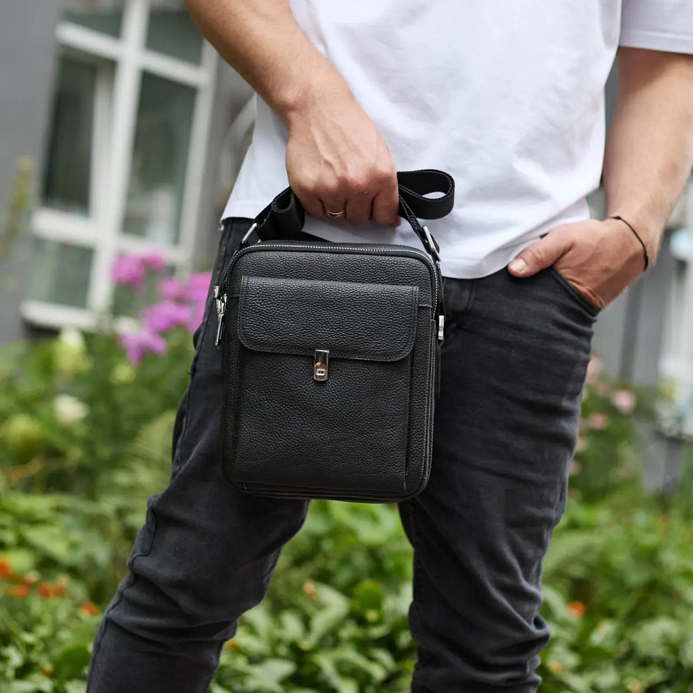 Мужская кожаная сумка черная Кожаный мужской мессенджер черный Tiding Bag Киев - изображение 7