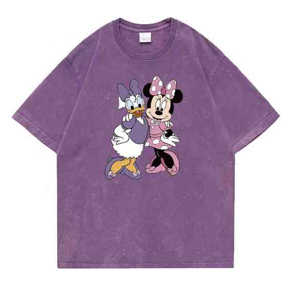 Футболка вініж оверсайз з принтом Бузковий Дейзі+Мінні Харків