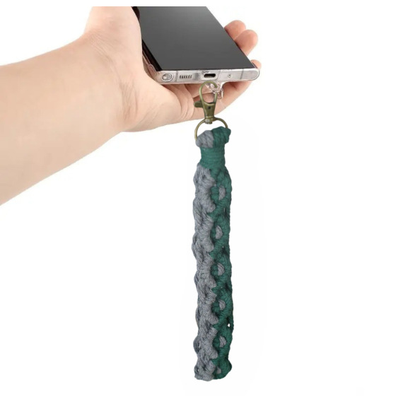 Набір макраме для ручного плетіння і в'язання брелока "Петля" для ключів і аксесуарів 22х3см, зелений з сірий Кам'янець-Подільський