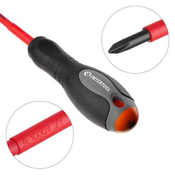 Викрутка хрестова ізольована, PH0, 1000 В, 60 мм INTERTOOL VT-3210 Київ