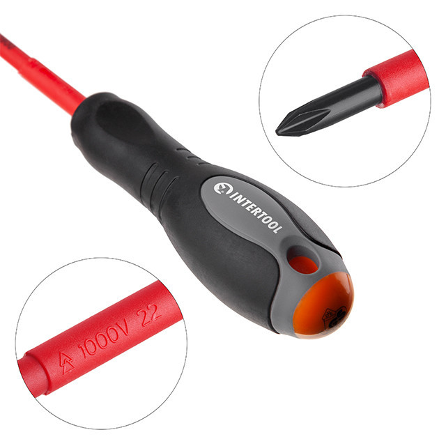 Отвертка крестовая изолированная, PH0, 1000 В, 60 мм INTERTOOL VT-3210 Киев - изображение 2