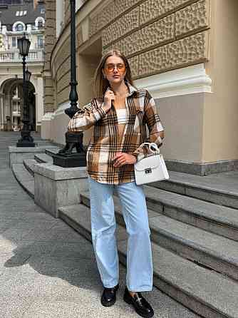 Женская трендовая рубашка с разрезом на рукавах турецкая фланель-байка. Бежевый, 46/48 Одесса