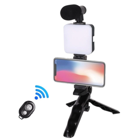 Набір блогера 4в1 штатив для телефону з мікрофоном та спалахом SBR Київ
