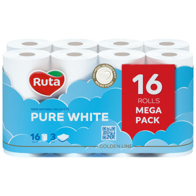 Туалетний папір Ruta Pure White 3 шари 16 рулонів (4820023748538) Вінниця - фото 1