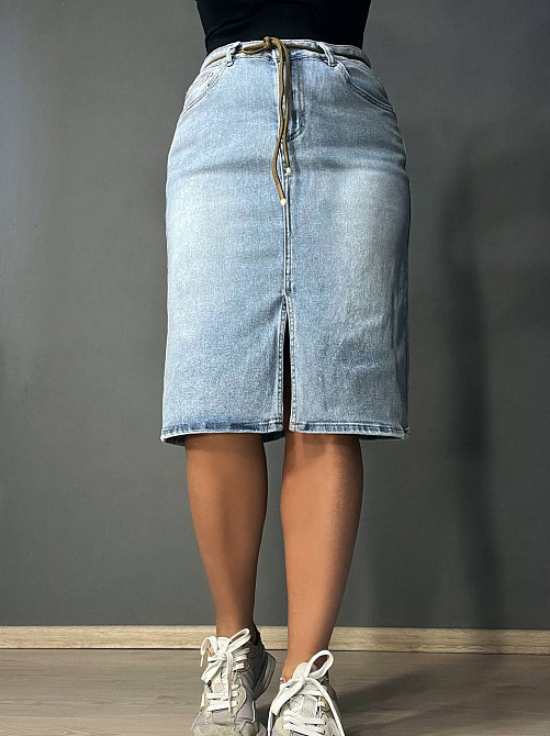 Спідниця жіноча джинсова Ladyn 802 з розрізом середня довжина пояс блакитна, блакитний, З6, 36, 100 см, 116 см Київ - фото 16