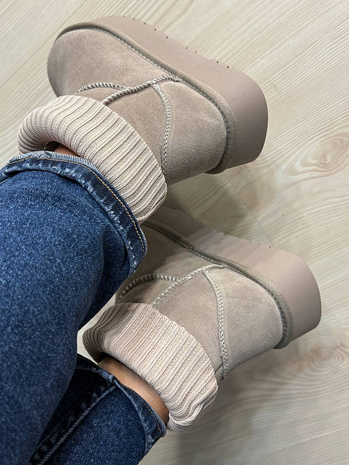 Угги женские Hengji 56-3 с манжетом носком на высокой подошве бежевые, 36, 23,5 см Киев - изображение 7