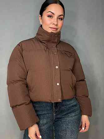 Куртка женская Fashion 3072 вафельная короткая с воротником-стойкой коричневая, коричневый, L Киев