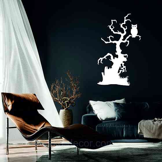 Декоративне настінне Панно «Хелловіїн, силует дерева», Декор на стіну 90*55 см, Білий Київ