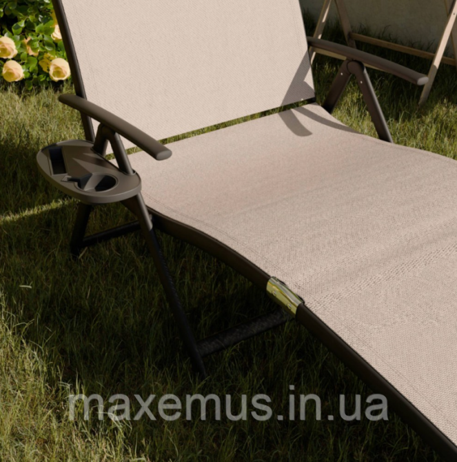 Шезлонг лежак раскладной Bonro BG 0 0 8 садовый с алюминиевой рамой и подстаканником бежевый Мостиска - изображение 10