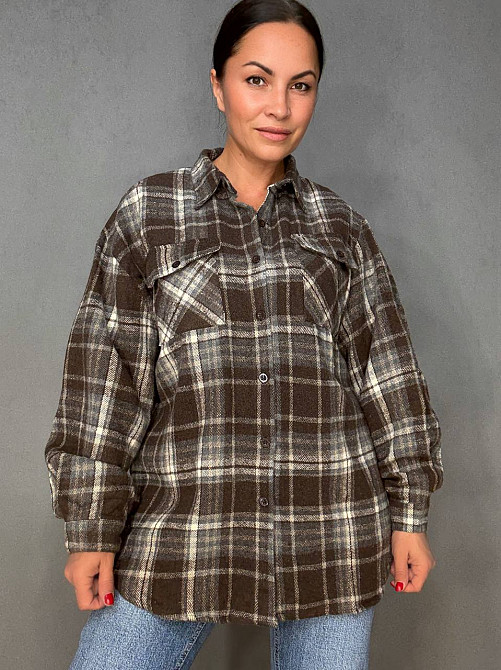 Сорочка жіноча YZY 223 картата оверсайз тепла байка, коричневий, one size Київ - фото 9