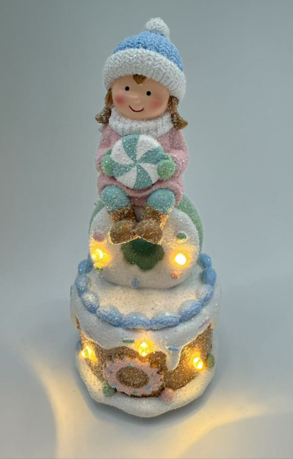 Новогодняя декоративная фигурка с подсветкой 10,5×10×20,5 см Новогодний декор Девочка с зефиркой из фарфора CR-6-13 Киев - изображение 1