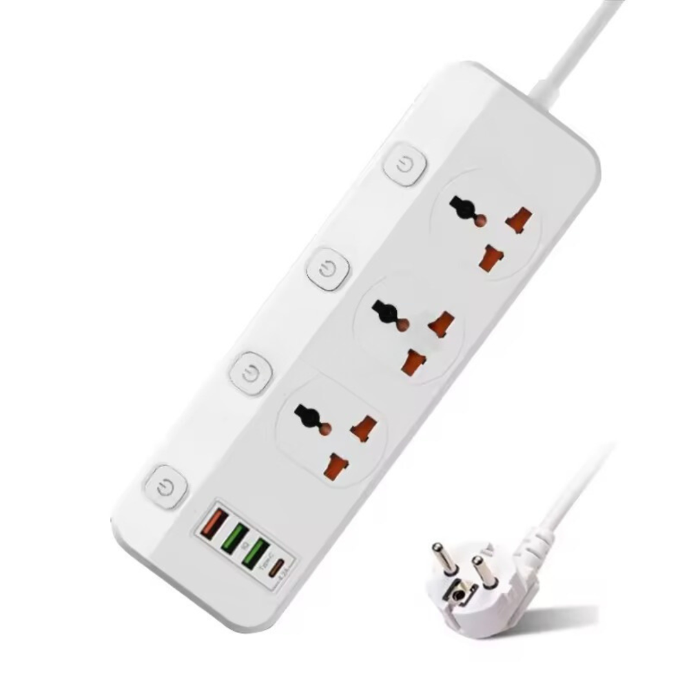 Мережевий фільтр BKL-123 10А, 100-250V + 1 TYPE-C + 3 USB A на 3 розетки, білий Кам'янець-Подільський - фото 1