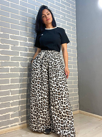 Брюки женские New collection 83474 талия на резинке палаццо широкие леопардовый принт 48 коричневые, Одесса - изображение 1