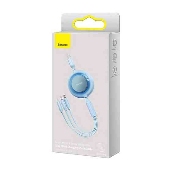 Кабель Baseus Bright Mirror 2 Series Retractable 3-in-1 Fast Charging  Data Cable USB to M+L+C 3.5A 1.1m Sky Blue Київ