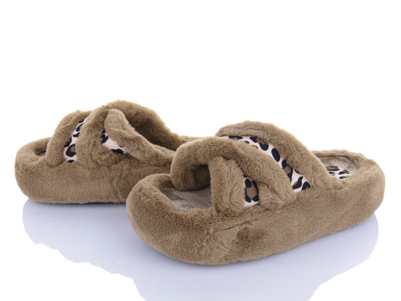Тапочки женские открытые домашние с меховые накрест с принтом леопарда Одесса - изображение 12