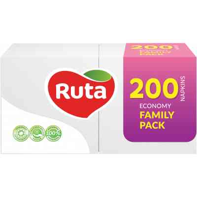 Серветки столові Ruta Family Pack 1 шар 24х24 см Білі 200 шт. (4820023743724) Вінниця
