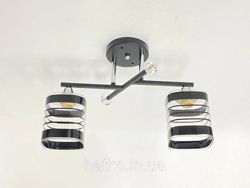 Люстра стельова класична на 2 плафони метал та скло VALESO 2429B/2 Чорний+Хром Київ - фото 1