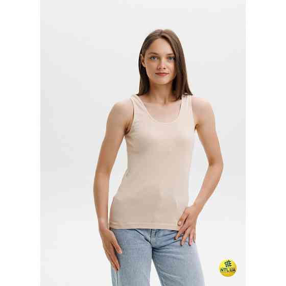 Базова однотонна жіноча майка з бавовни на широких бретелях Наталюкс 21-2110 Київ