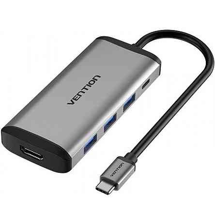 Хаб Vention Type-C to HDMI/USB3.0*3/PD Converter 0.15M Gray Metal Type (CNBHB) Київ