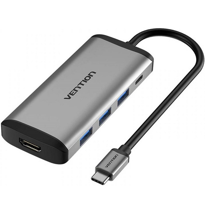 Хаб Vention Type-C to HDMI/USB3.0*3/PD Converter 0.15M Gray Metal Type (CNBHB) Киев - изображение 1