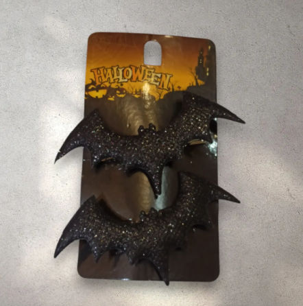 Заколки на Хелловін Кажан з блискітками one size чорний Київ