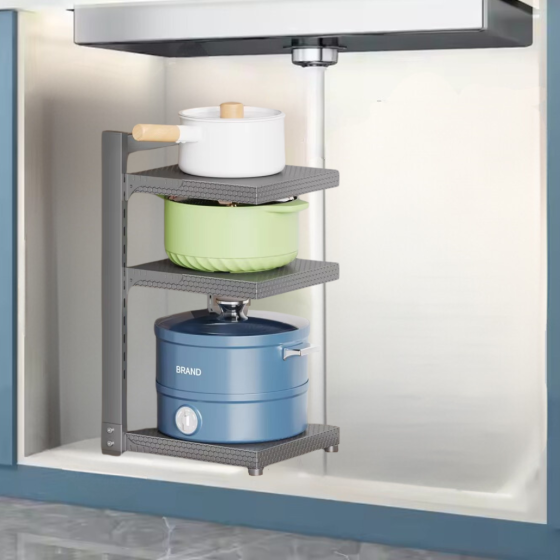 Подставка-полка для кастрюль кухонная трехуровневая из углеродистой стали с тремя съёмными полками,серая Каменец-Подольский