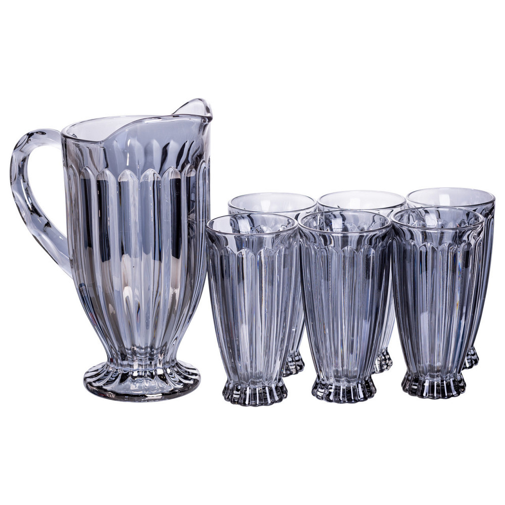 Набір глечик 1 л зі склянками 6 (шт) по 300 мл для напоїв, лимонадів, соку, води, мохіто Сірий HP-19-2080G Київ - фото 1