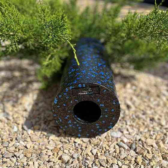 Массажный ролик, валик для массажа спины (массажер для спины, шеи, ног) PowerPlay 4347 Черно/Синий 33x14см Киев