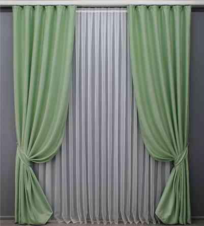 Комплект готовых штор VR-Textil Лен-софт № 1421ш Светло-салатовый 150х275 см 2 шт (33-0288) Киев