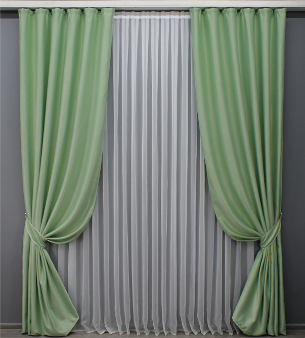 Комплект готовых штор VR-Textil Лен-софт № 1421ш Светло-салатовый 150х275 см 2 шт (33-0288) Киев - изображение 2