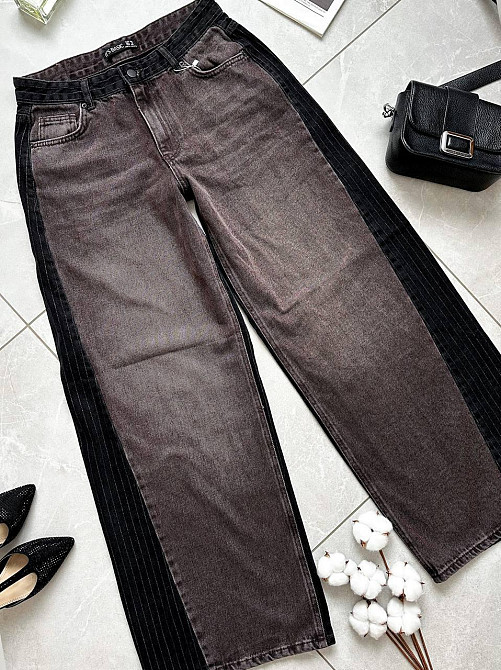 Женские стильные комбинированные джинсы super wide leg 42 Одесса - изображение 6