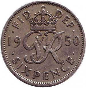 Монета 6 пенсів. 1950 рік, Великобританія. (В) Полтава - фото 1